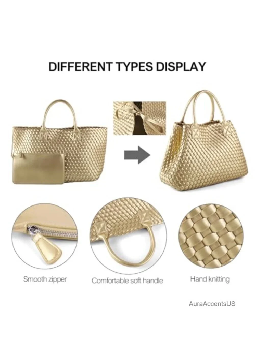 Handwoven Vegan Leather Hobo Tote Bag Large Capacity Shoulder Travel Bag